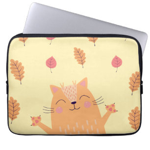Cute Ginger Orange Cat Playing in Autumn Leaves Laptop Sleeve