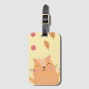 Cute Ginger Orange Cat Playing in Autumn Leaves Luggage Tag