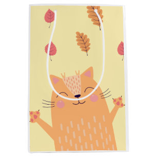 Cute Ginger Orange Cat Playing in Autumn Leaves Medium Gift Bag