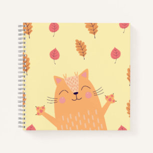 Cute Ginger Orange Cat Playing in Autumn Leaves Notebook