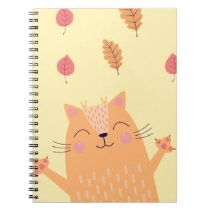 Cute Ginger Orange Cat Playing in Autumn Leaves Notebook
