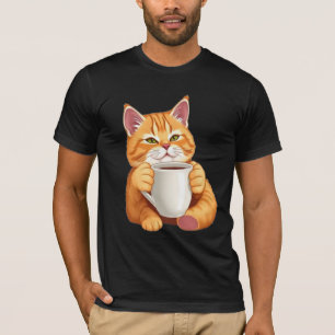 Cute Ginger Tabby Cat Drinking Coffee Graphic T-Shirt