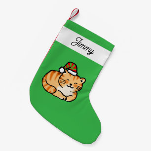 Cute Ginger Tabby Cat with Custom Name Small Christmas Stocking