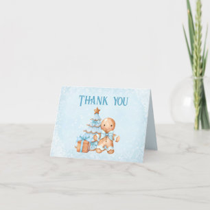 Cute Gingerbread Blue Boy Christmas Baby Shower Thank You Card