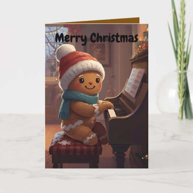 cute gingerbread boy Christmas Folded Holiday Card (Front)