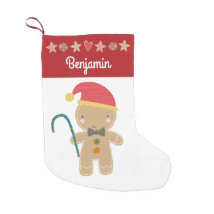 Cute Gingerbread Boy Holiday Cookie Border Name Small Christmas Stocking