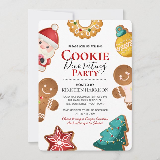 Cute Gingerbread Christmas Cookie Decorating Party Invitation (Front)