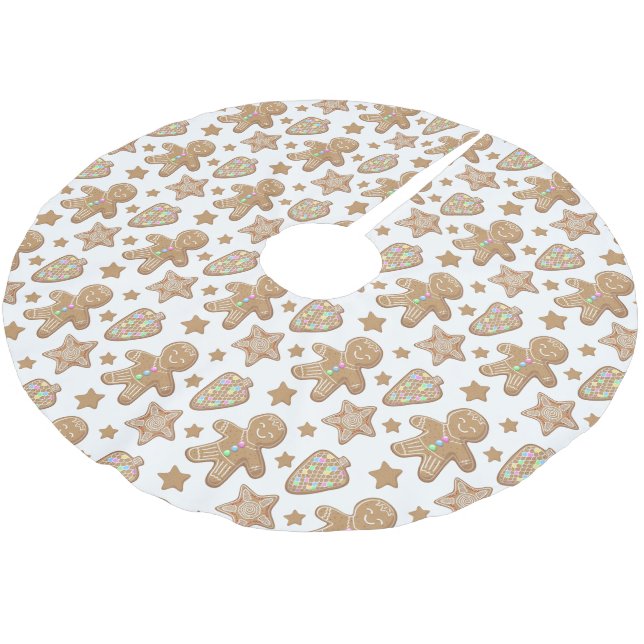 Cute Gingerbread Christmas Cookie Pattern Brushed Polyester Tree Skirt (Angled)