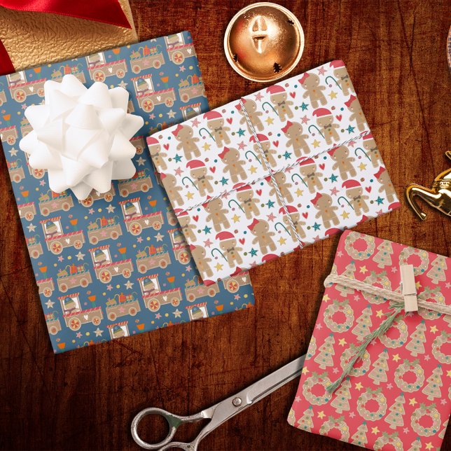 Cute Gingerbread Christmas Festive Patterns Wrapping Paper Sheet (Creator Uploaded)