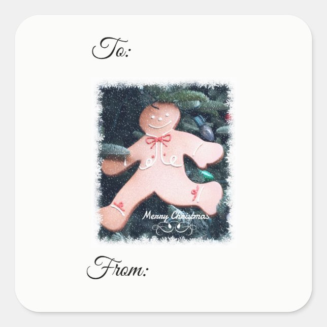 Cute Gingerbread Christmas Gift Tag Sticker (Front)