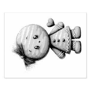 Cute Gingerbread Christmas Girl large Rubber Stamp