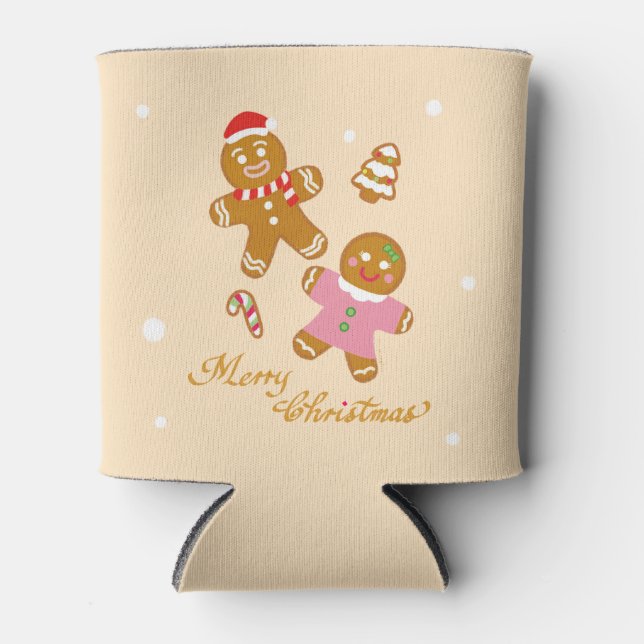 Cute Gingerbread Christmas Personalised Can Cooler (Front)