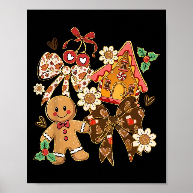 Cute Gingerbread Christmas Preppy Coquette Holiday Poster (Front)