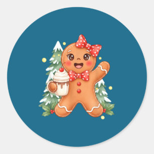 Cute Gingerbread Christmas Snow Xmas For Men Women Classic Round Sticker