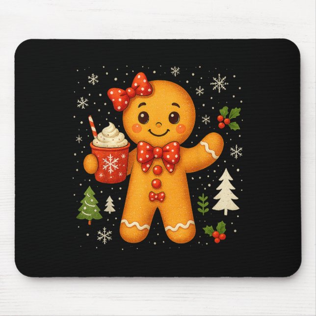 Cute Gingerbread Christmas Snow Xmas For Men Women Mouse Pad (Front)