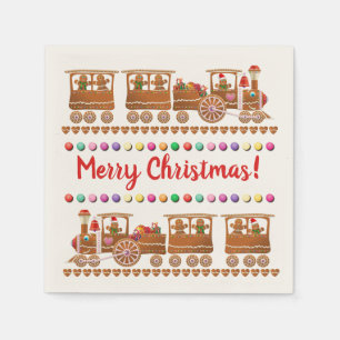 Cute Gingerbread Christmas Trains Napkin