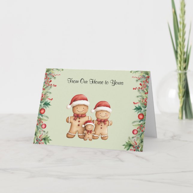 Cute Gingerbread Cookie Family Christmas Card (Front)
