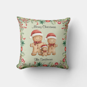 Cute Gingerbread Cookie Family Christmas Cushion