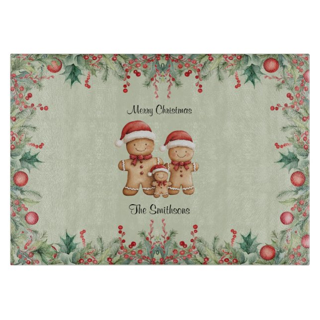 Cute Gingerbread Cookie Family Christmas Cutting Board (Front)