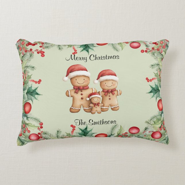 Cute Gingerbread Cookie Family Christmas Decorative Cushion (Front)