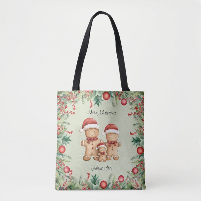 Cute Gingerbread Cookie Family Christmas Tote Bag (Front)