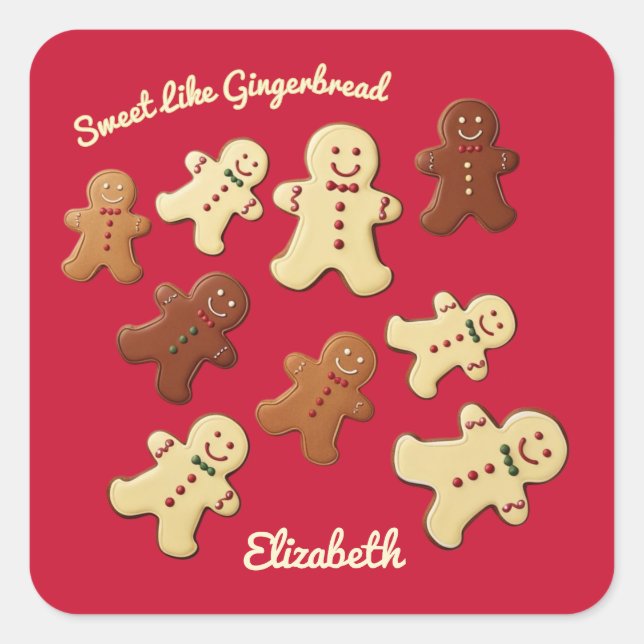 Cute Gingerbread Cookie Holiday Square Sticker (Front)