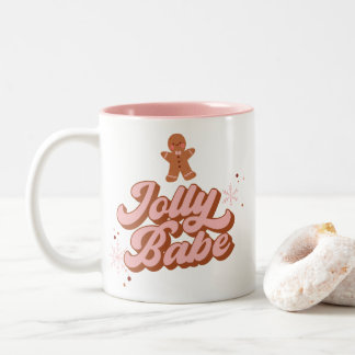 Cute Gingerbread Cookie Jolly Babe Two-Tone Coffee Mug