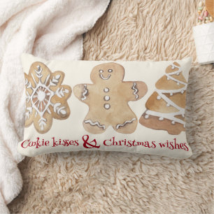 Cute Gingerbread Cookie Kisses Christmas Wishes  Lumbar Cushion