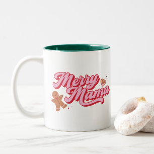 Cute Gingerbread Cookie Merry Mama Christmas Two-Tone Coffee Mug
