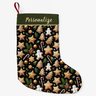 Cute Gingerbread Cookies Candy Cane Personalized Small Christmas Stocking