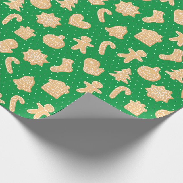 Cute Gingerbread Cookies Green Christmas Pattern Wrapping Paper (Corner)