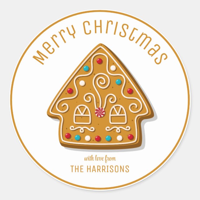 Cute Gingerbread Cookies House Christmas Classic Round Sticker (Front)