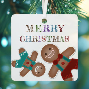 Cute Gingerbread Cookies Merry Christmas Photo Metal Tree Decoration