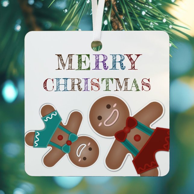 Cute Gingerbread Cookies Merry Christmas Photo Metal Tree Decoration (Creator Uploaded)