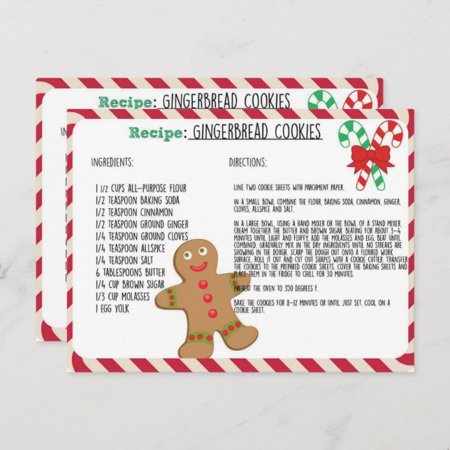 Cute Gingerbread Cookies Recipe Card (Front/Back)