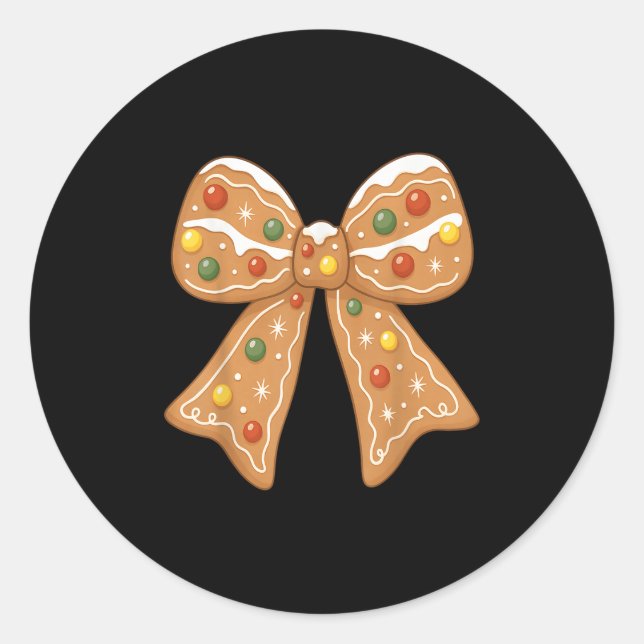 Cute Gingerbread Coquette Bow Christmas Xmas Pajam Classic Round Sticker (Front)