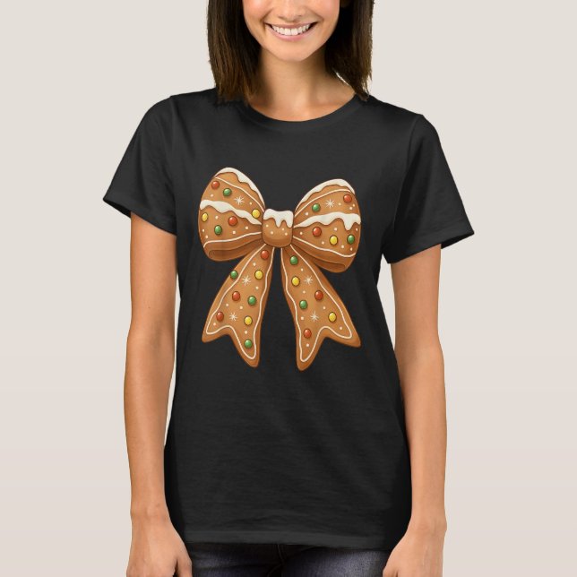 Cute Gingerbread Coquette Bow Christmas Xmas Pajam T-Shirt (Front)