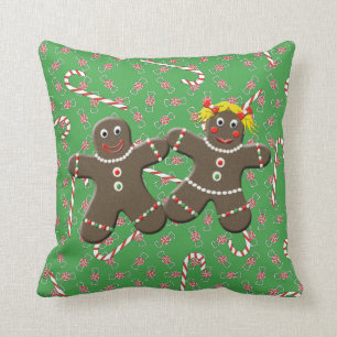 Cute Gingerbread Couple Boy Girl Christmas Candy Cushion