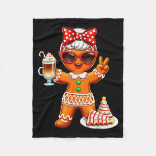 Cute Gingerbread Drinking Coffee Christmas Tree Ca Fleece Blanket