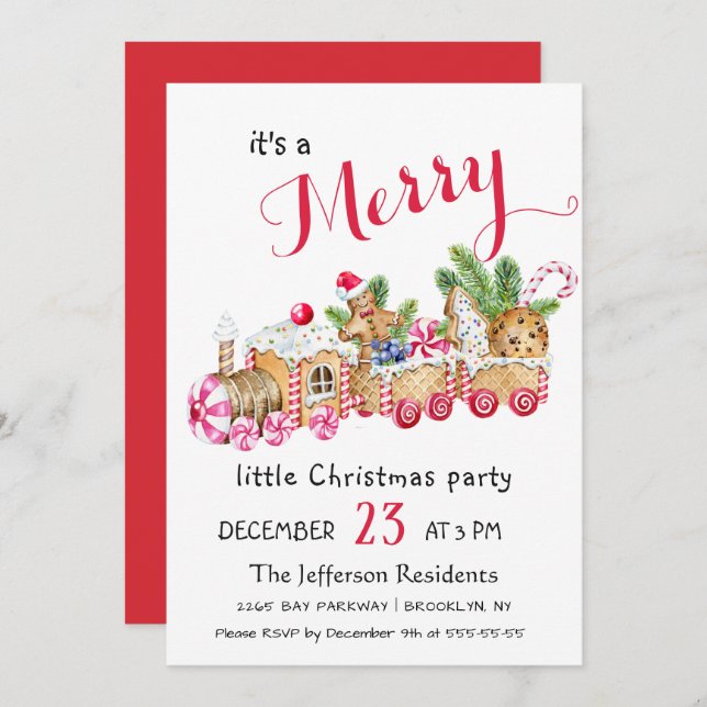 Cute Gingerbread Express Little Christmas Party Invitation (Front/Back)