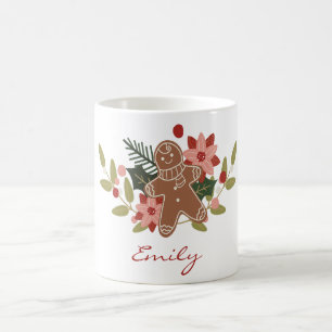 Cute Gingerbread Floral Personalised Christmas  Coffee Mug