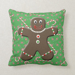 Cute Gingerbread Girl & Boy Christmas Throw Pillow