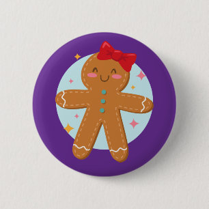 Cute Gingerbread Girl Cookies Art Drawing 6 Cm Round Badge