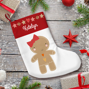 Cute Gingerbread Girl Holiday Cookie Border Name Small Christmas Stocking