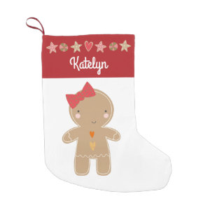 Cute Gingerbread Girl Holiday Cookie Border Name Small Christmas Stocking