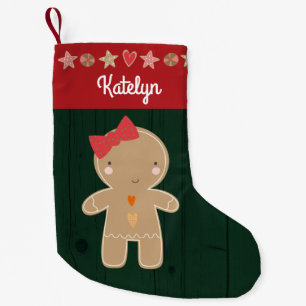 Cute Gingerbread Girl Holiday Name Rustic Green Small Christmas Stocking