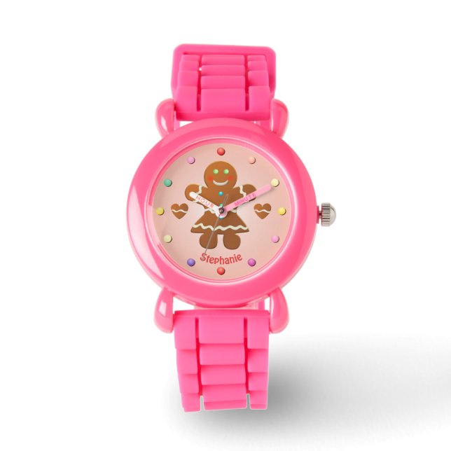 Cute Gingerbread Girl With Editable Name Watch (Front)