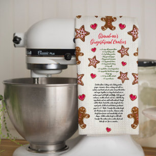 Cute Gingerbread Grandma's Christmas Cookie Recipe Tea Towel