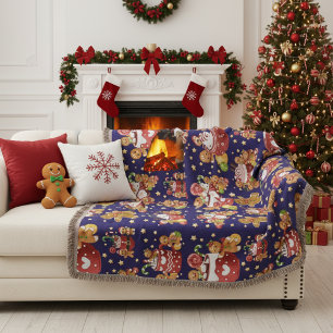 Cute Gingerbread & Hot Cocoa Holiday Throw Blanket