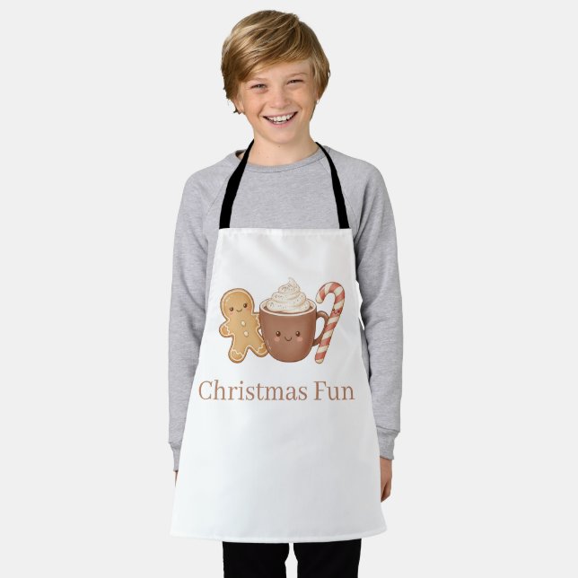 Cute Gingerbread & Hot Cocoa Kids' Christmas Fun P Apron (Worn)